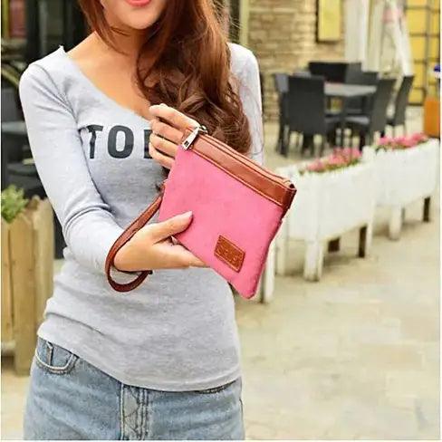 Stone Washed This & That Canvas Clutch and Wrist let 2 in 1 Purse - Cherish With Jewels