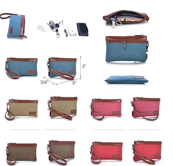 Stone Washed This & That Canvas Clutch and Wrist let 2 in 1 Purse - Cherish With Jewels