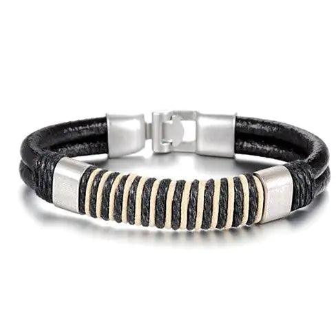 Retro Black & White Leather Bracelet - Cherish With Jewels