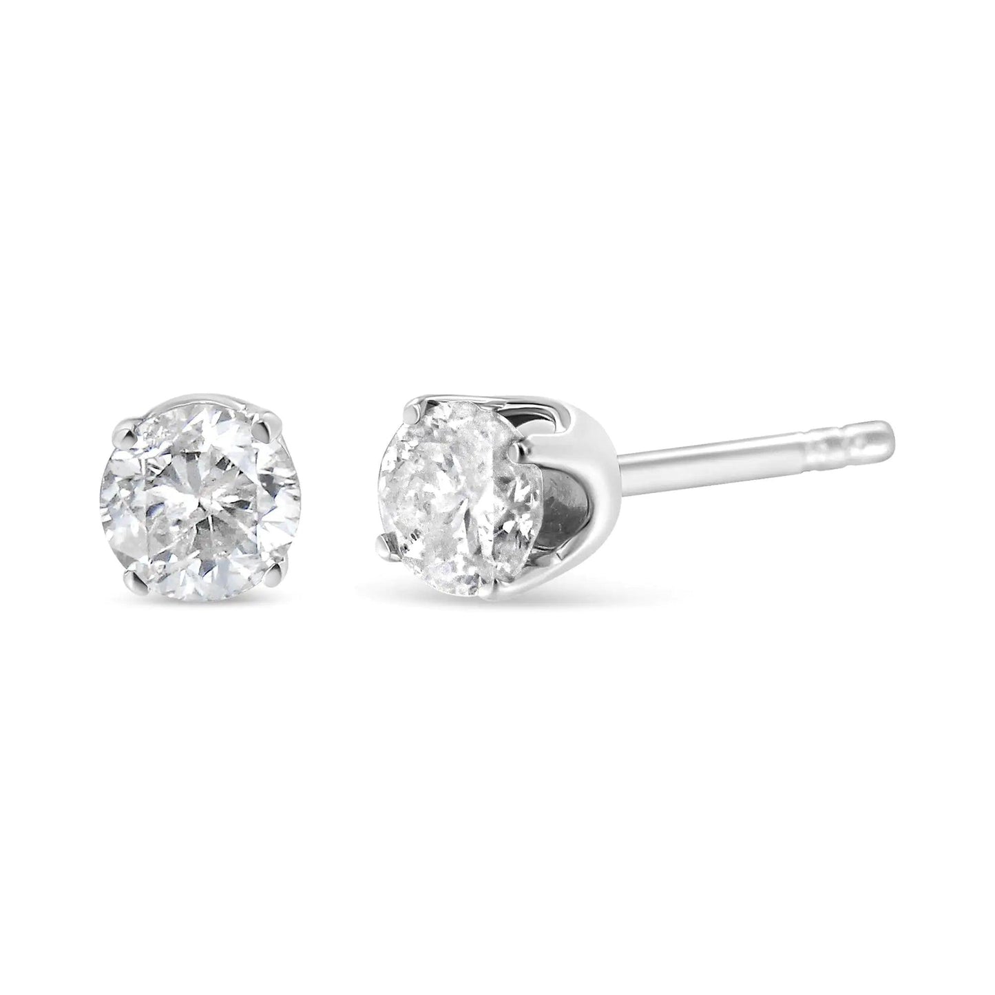 14K White Gold 5/8 Cttw Round Brilliant-Cut Lab Grown Diamond Classic 4-Prong Push back Stud Earrings (F-G Color, VS1-VS2 Clarity) - Cherish With Jewels