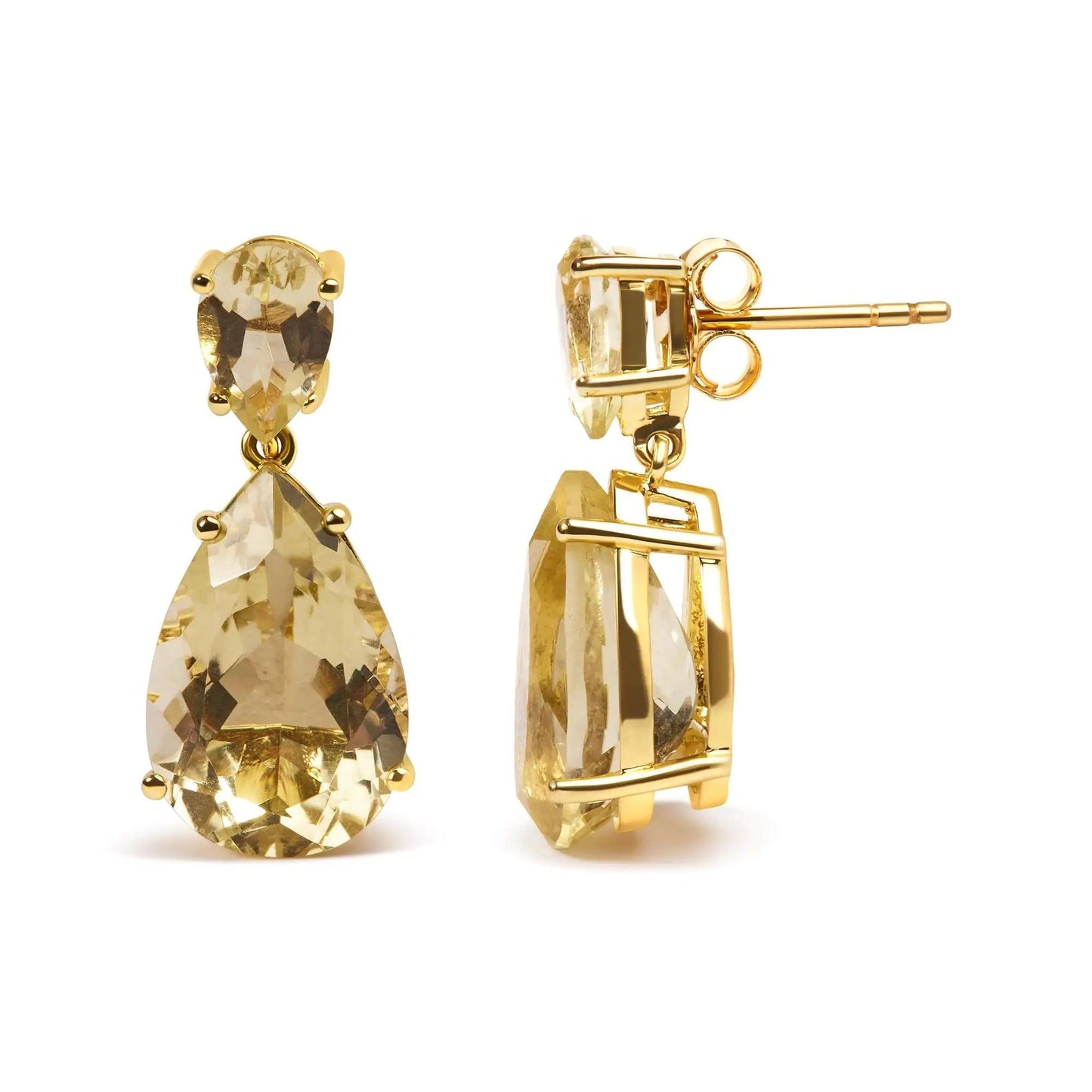 10K Yellow Gold Plated .925 Sterling Silver 11.0 Carat Pear Shaped Lime Quartz Dangle Drop Earring - Cherish With Jewels