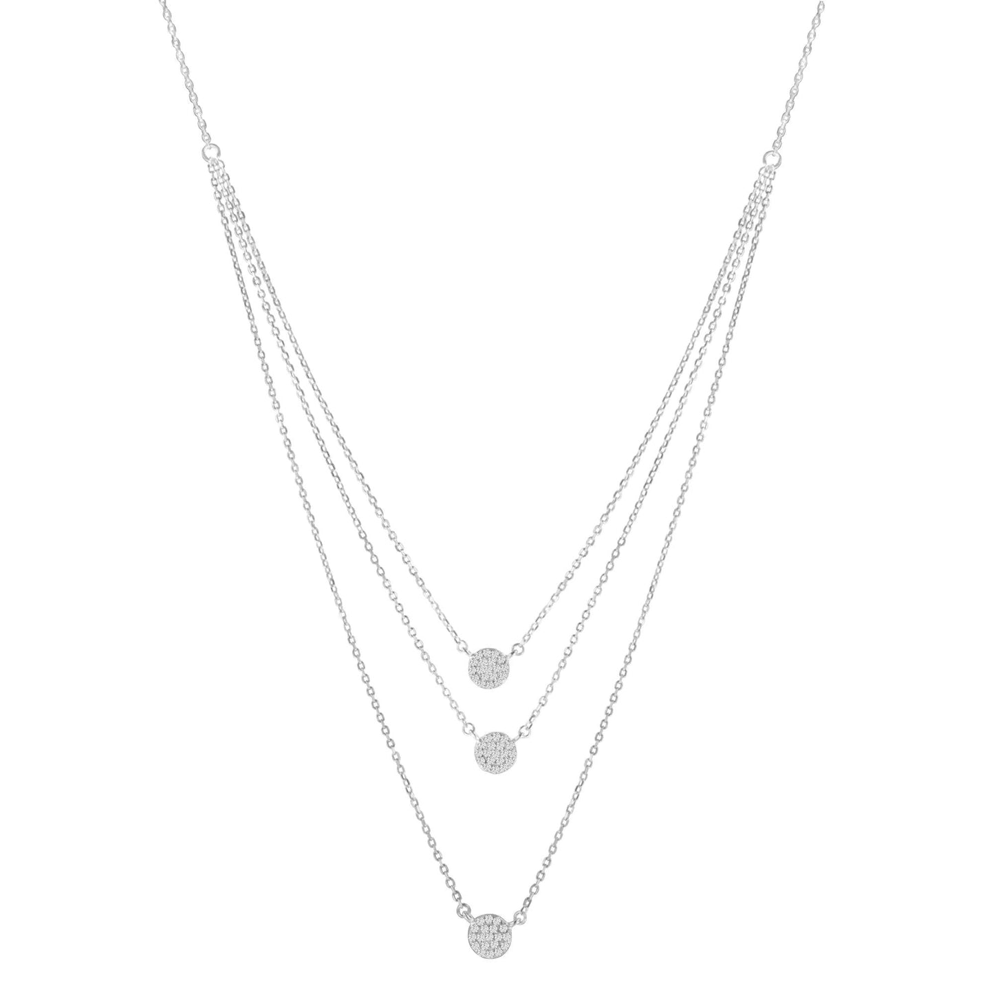 .925 Sterling Silver 1/2 Cttw Round Diamond Medallion Multi-Strand Tri Pendant 18" Necklace (H-I Color, I2-I3 Clarity)