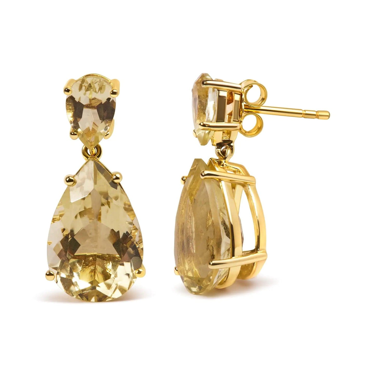 10K Yellow Gold Plated .925 Sterling Silver 11.0 Carat Pear Shaped Lime Quartz Dangle Drop Earring - Cherish With Jewels