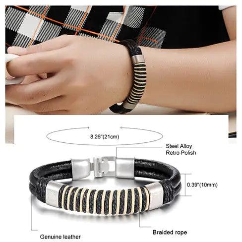 Retro Black & White Leather Bracelet - Cherish With Jewels