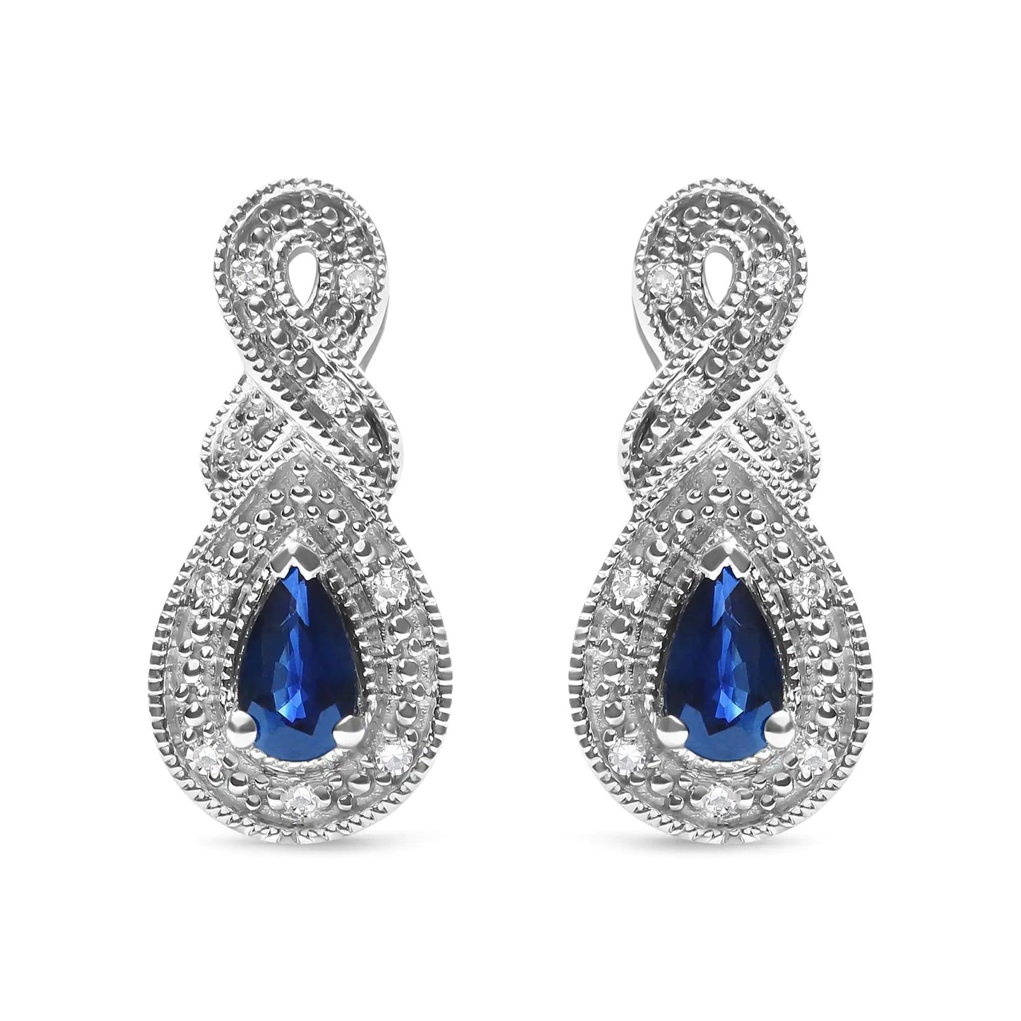 .925 Sterling Silver 4.5 x 3mm Pear Sapphire Gemstone and Diamond Accent Infinity Drop Stud Earrings (H-I Color, SI1-SI2 Clarity) - Cherish With Jewels