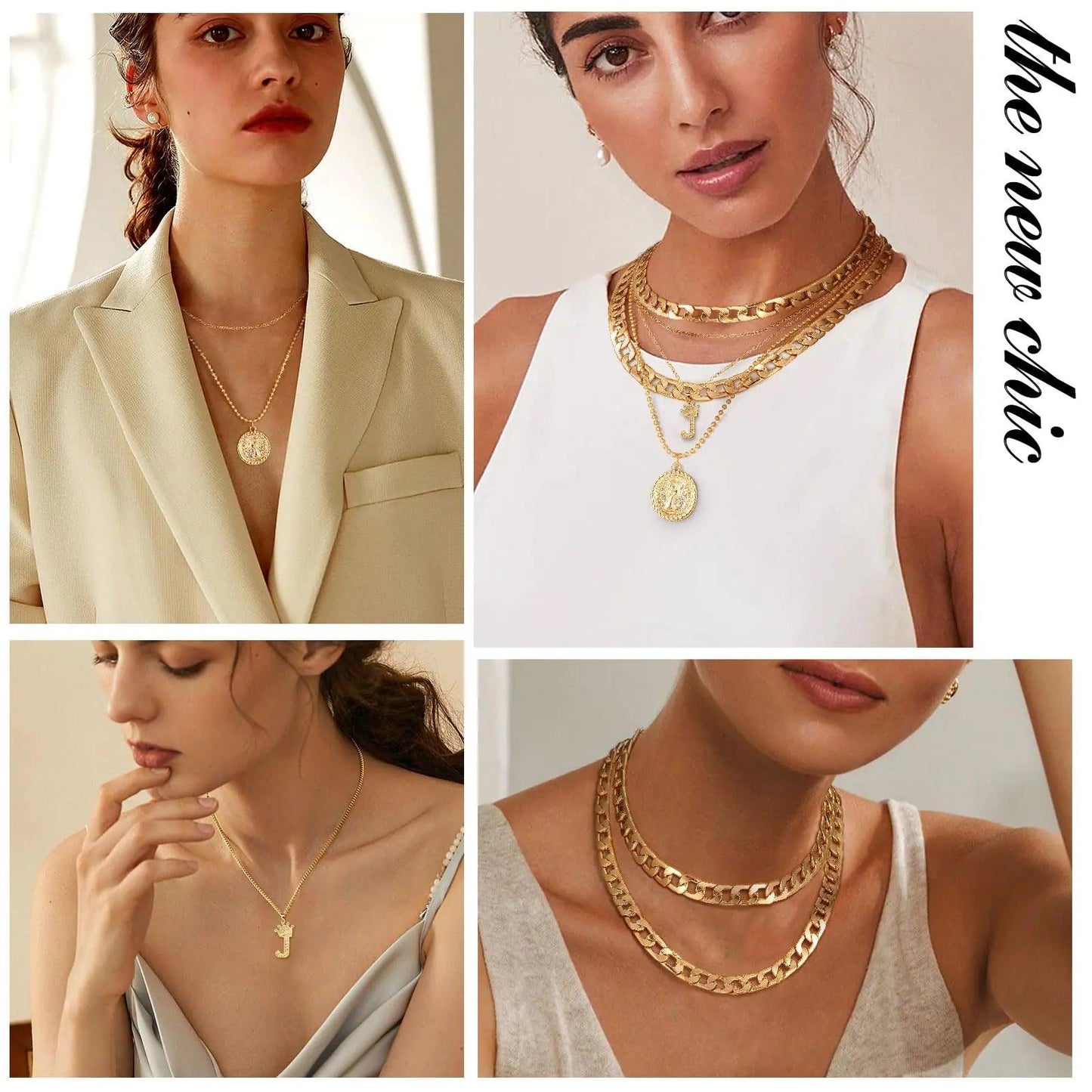 MJartoria Gold Layered Necklaces for Women Trendy Retro Coin Pendant Necklace Dainty Chunky Chain Choker Necklaces for Jewelry Birthday Gifts Crown+Letter J-3PCS - Cherish With Jewels