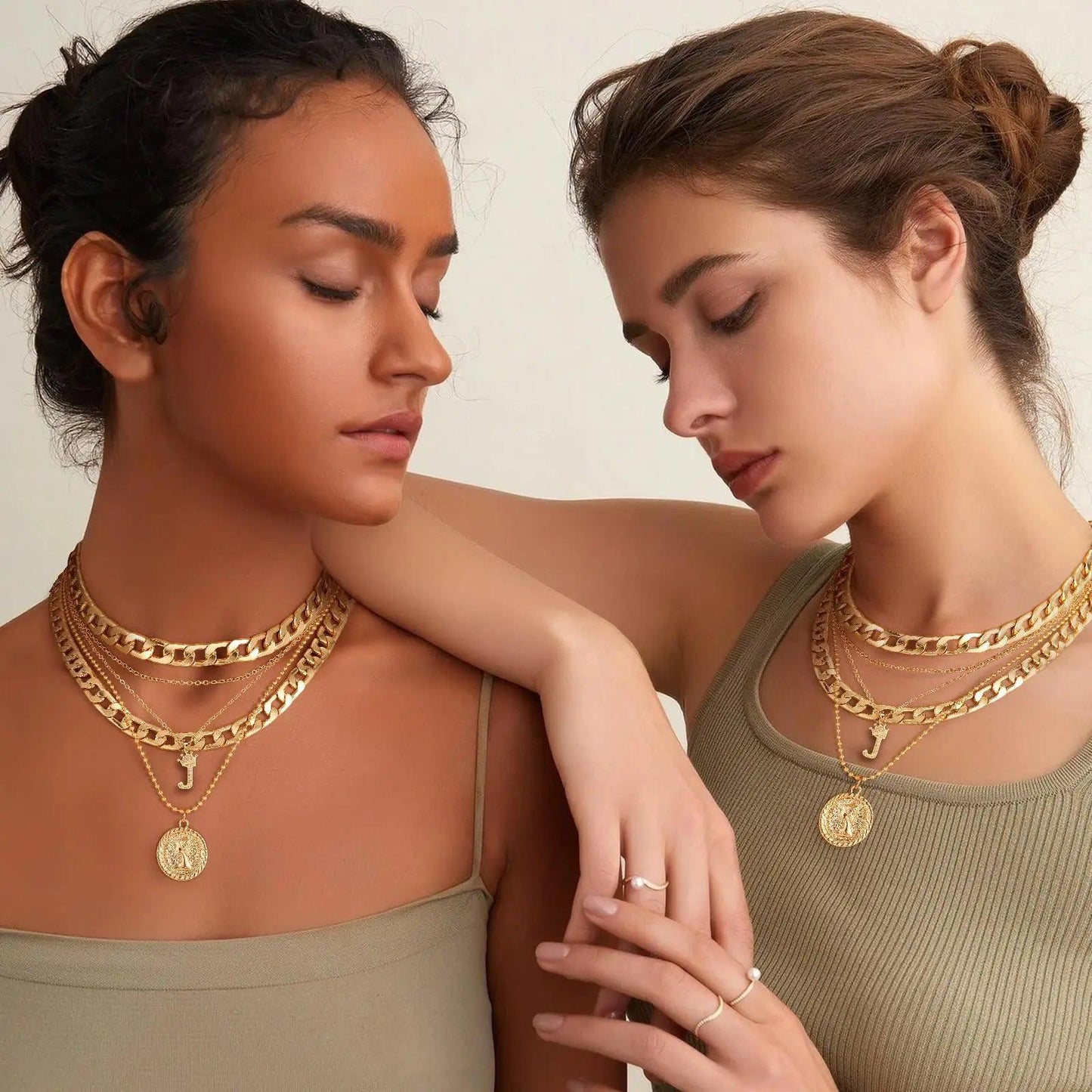 MJartoria Gold Layered Necklaces for Women Trendy Retro Coin Pendant Necklace Dainty Chunky Chain Choker Necklaces for Jewelry Birthday Gifts Crown+Letter J-3PCS - Cherish With Jewels