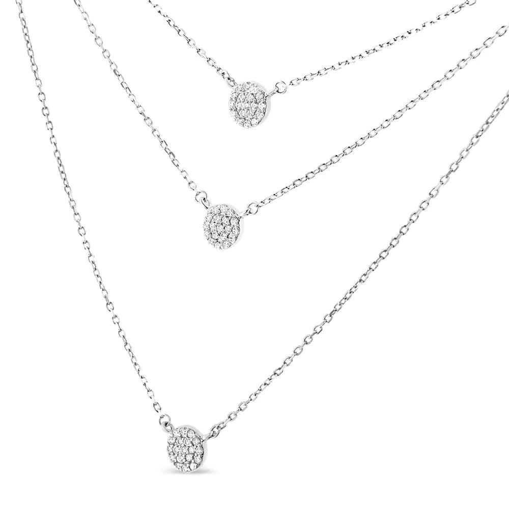 .925 Sterling Silver 1/2 Cttw Round Diamond Medallion Multi-Strand Tri Pendant 18" Necklace (H-I Color, I2-I3 Clarity)