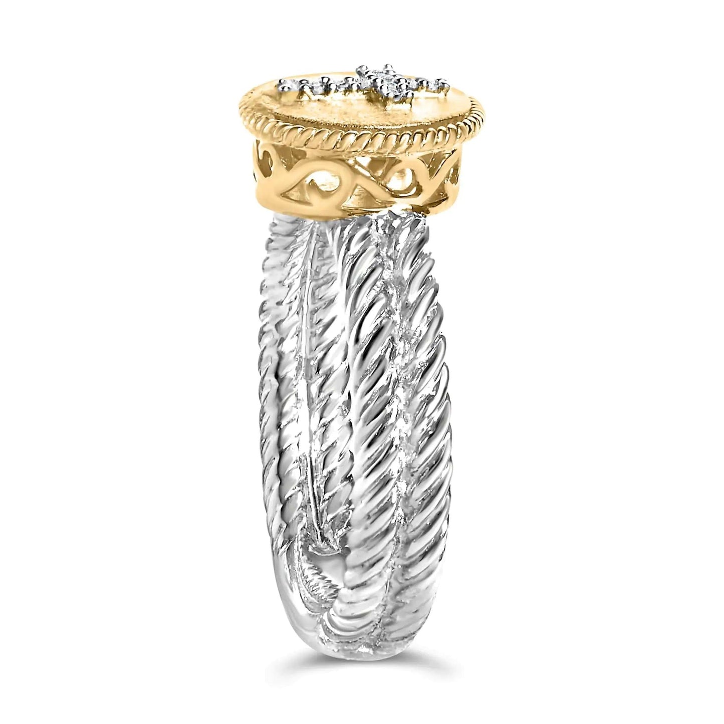 18K Yellow Gold Plated .925 Sterling Silver Diamond Cross Ring with Satin Finish (I-J Color, SI1-SI2 Clarity) - Cherish With Jewels