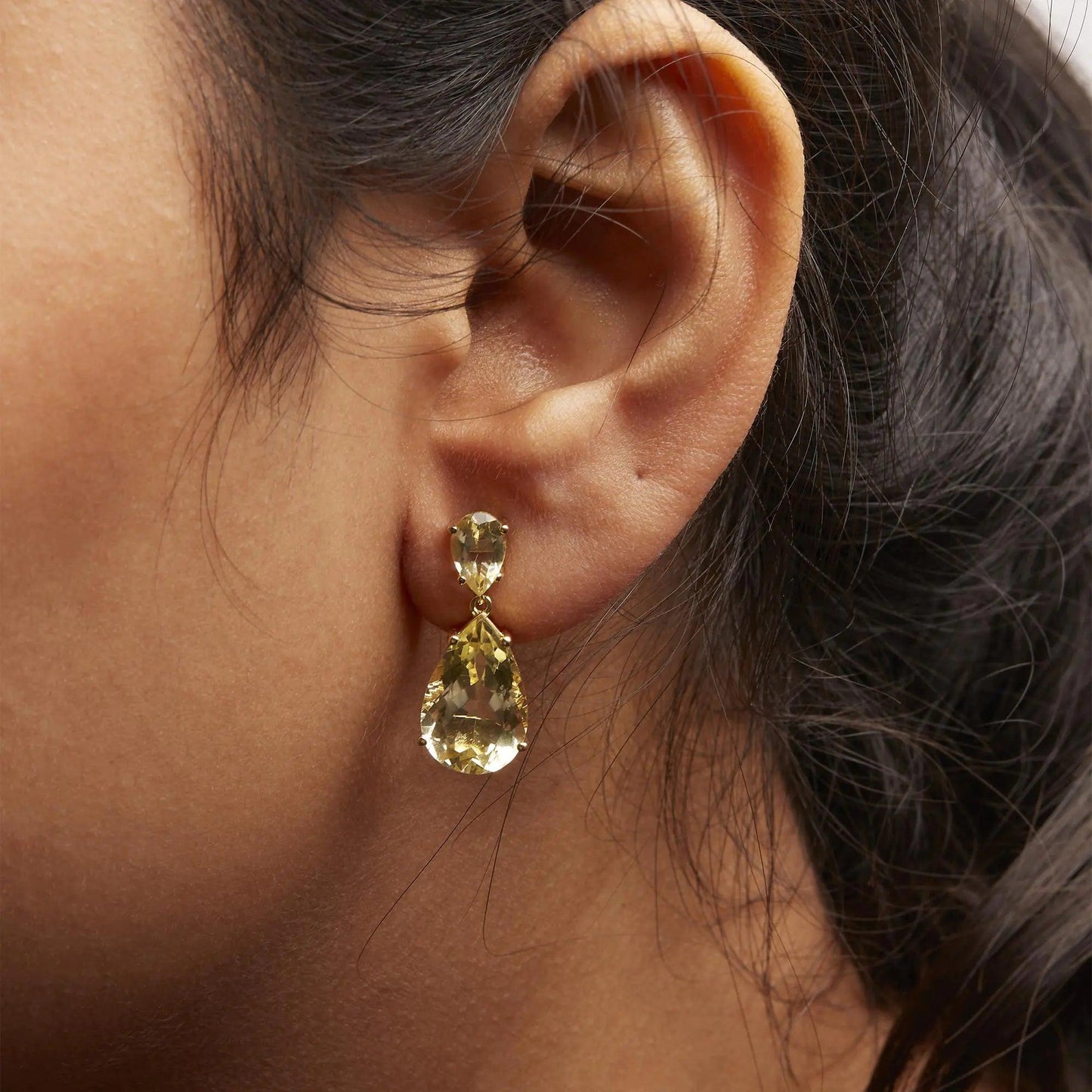 10K Yellow Gold Plated .925 Sterling Silver 11.0 Carat Pear Shaped Lime Quartz Dangle Drop Earring - Cherish With Jewels