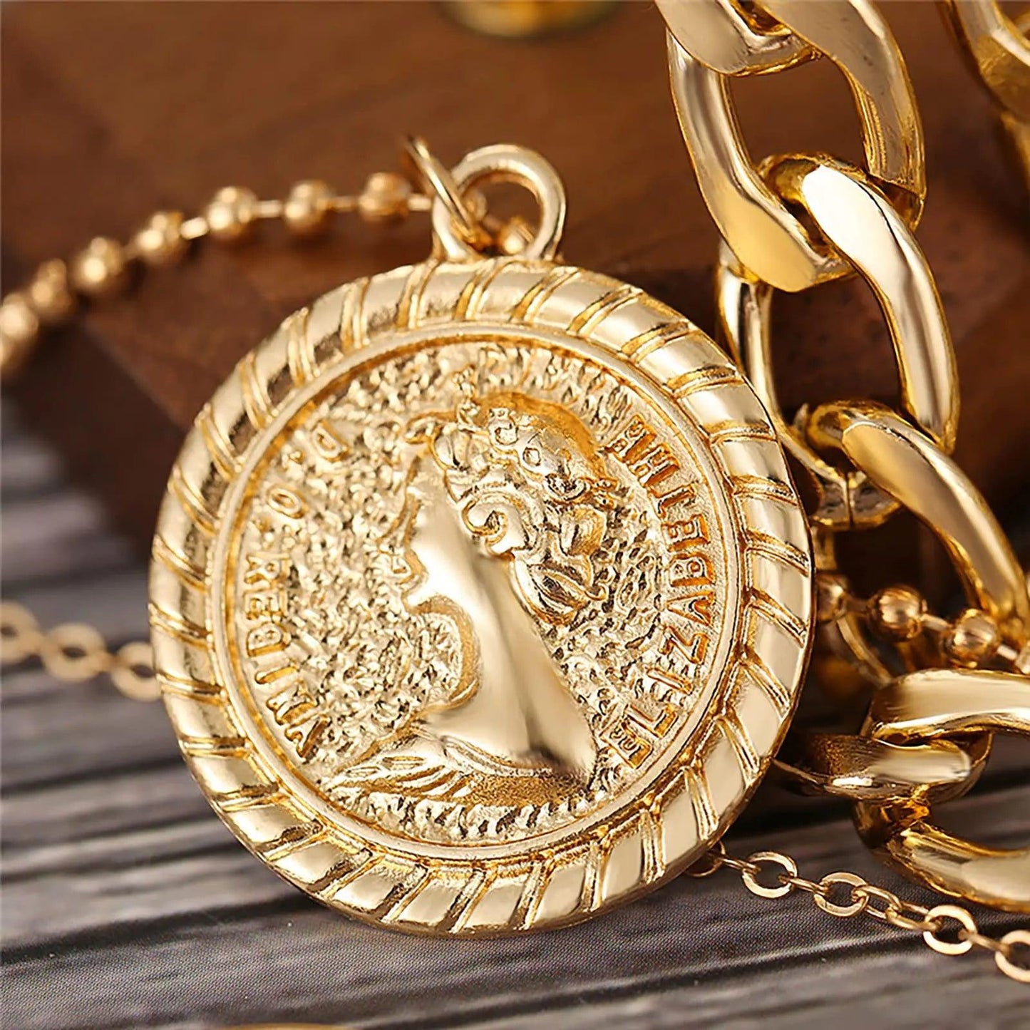 MJartoria Gold Layered Necklaces for Women Trendy Retro Coin Pendant Necklace Dainty Chunky Chain Choker Necklaces for Jewelry Birthday Gifts Crown+Letter J-3PCS - Cherish With Jewels