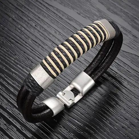 Retro Black & White Leather Bracelet - Cherish With Jewels