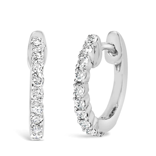 .925 Sterling Silver 1/6 Cttw Diamond Petite Hoop Earrings (I-J Color, I2-I3 Clarity) - Cherish With Jewels