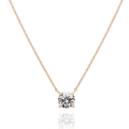 PAVOI 14K Gold Plated Crystal Solitaire 1.5 Carat (7.3mm) CZ Dainty Choker Necklace | Gold Necklaces for Women Rose Gold 18K Gold Vermeil - Cherish With Jewels