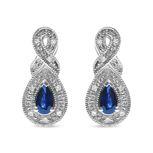 .925 Sterling Silver 4.5 x 3mm Pear Sapphire Gemstone and Diamond Accent Infinity Drop Stud Earrings (H-I Color, SI1-SI2 Clarity) - Cherish With Jewels