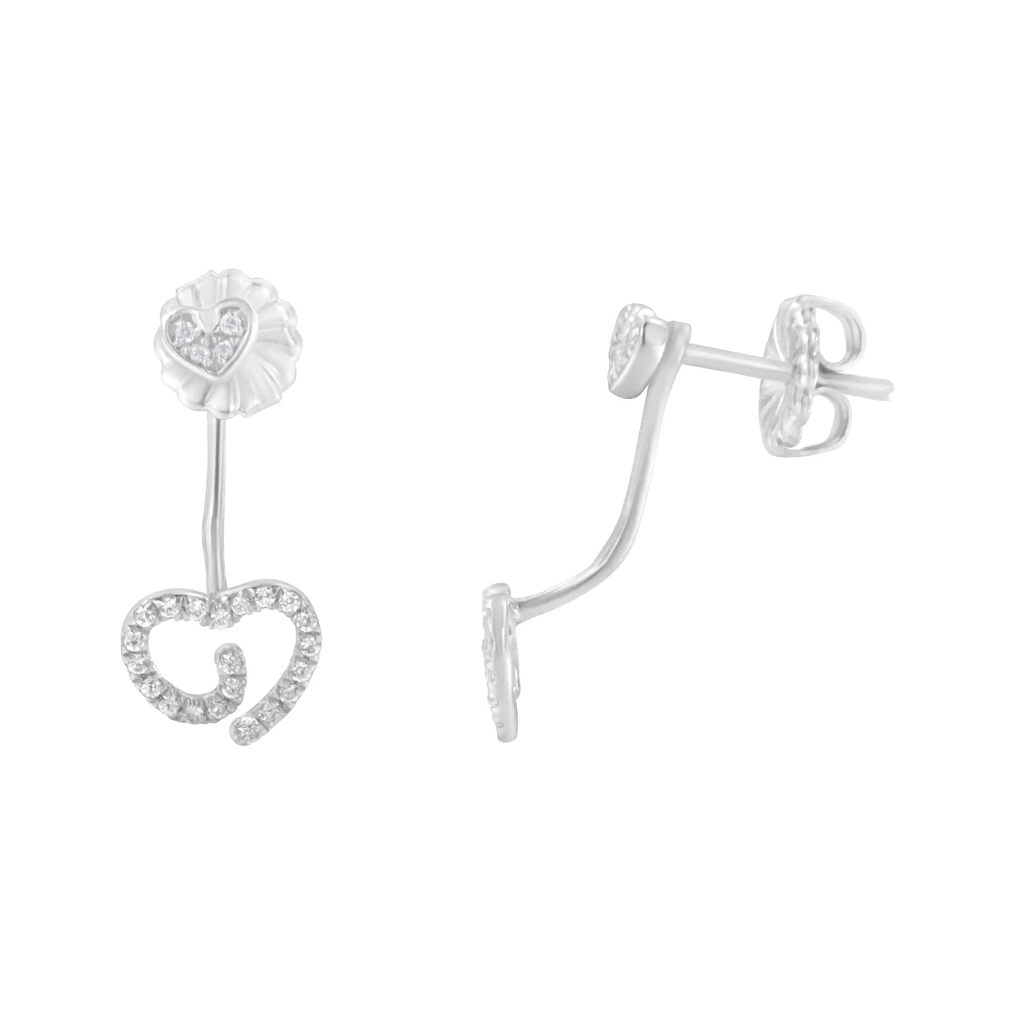 .925 Sterling Silver 1/4 Cttw Diamond Swirl Heart Front/Back Earrings (I-J Color, I2-I3 Clarity)