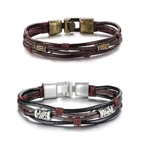 Gemini Twin Bracelets in Genuine Leather and Antique Metal Finish - Cherish With Jewels